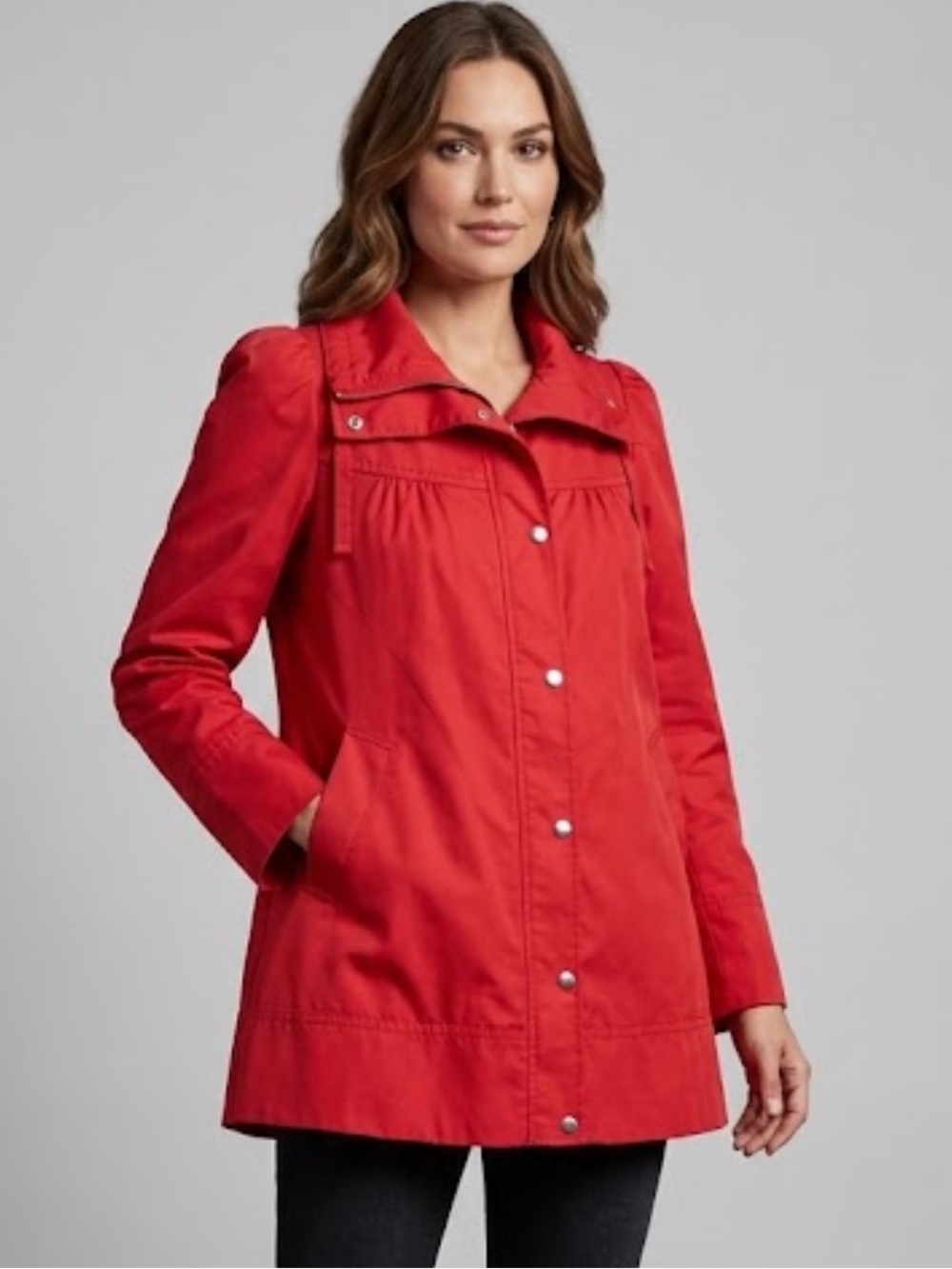 H&M Red Trench Coat with Snap and Zip Front